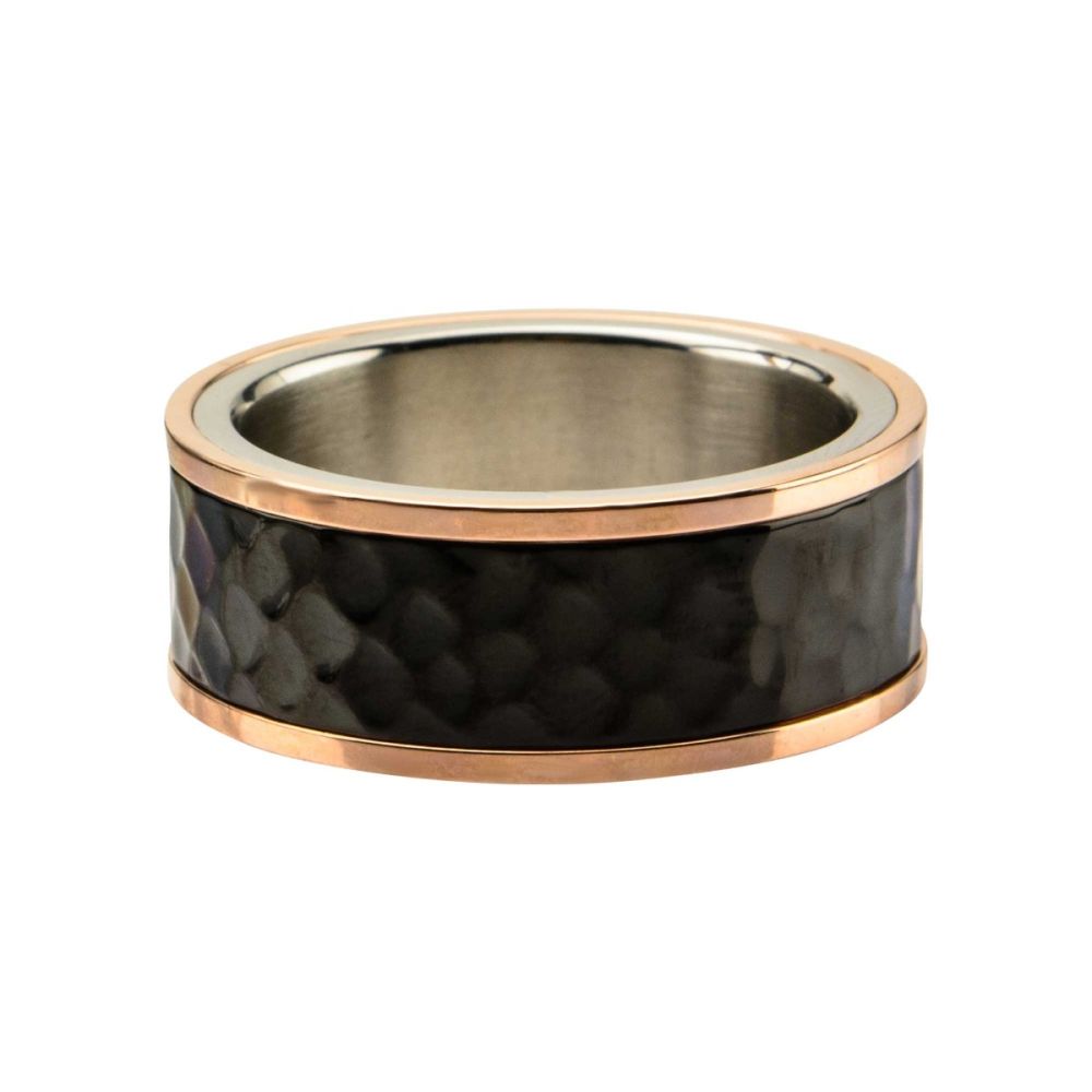 Steel Tri-Tone Hammered Finish Ring Sale