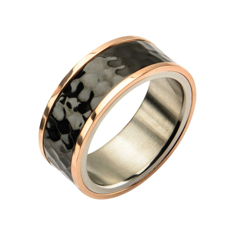 Steel Tri-Tone Hammered Finish Ring Sale