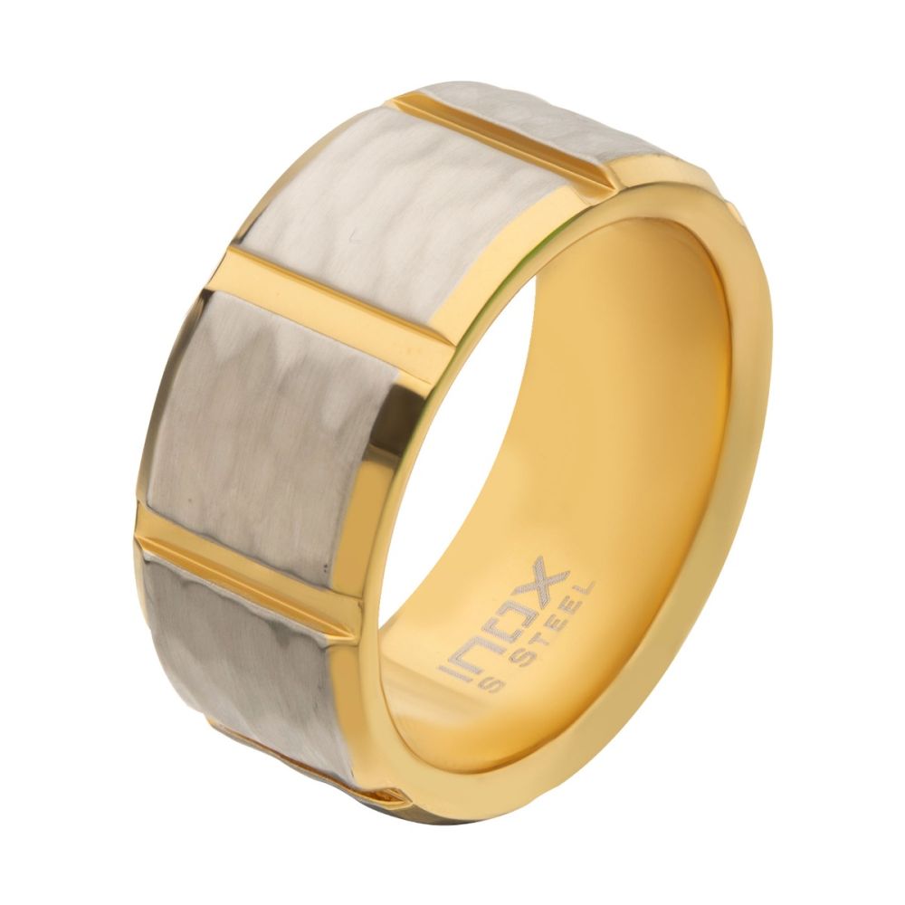 Gold IP & Stainless Steel Hammered Finish Ring Sale