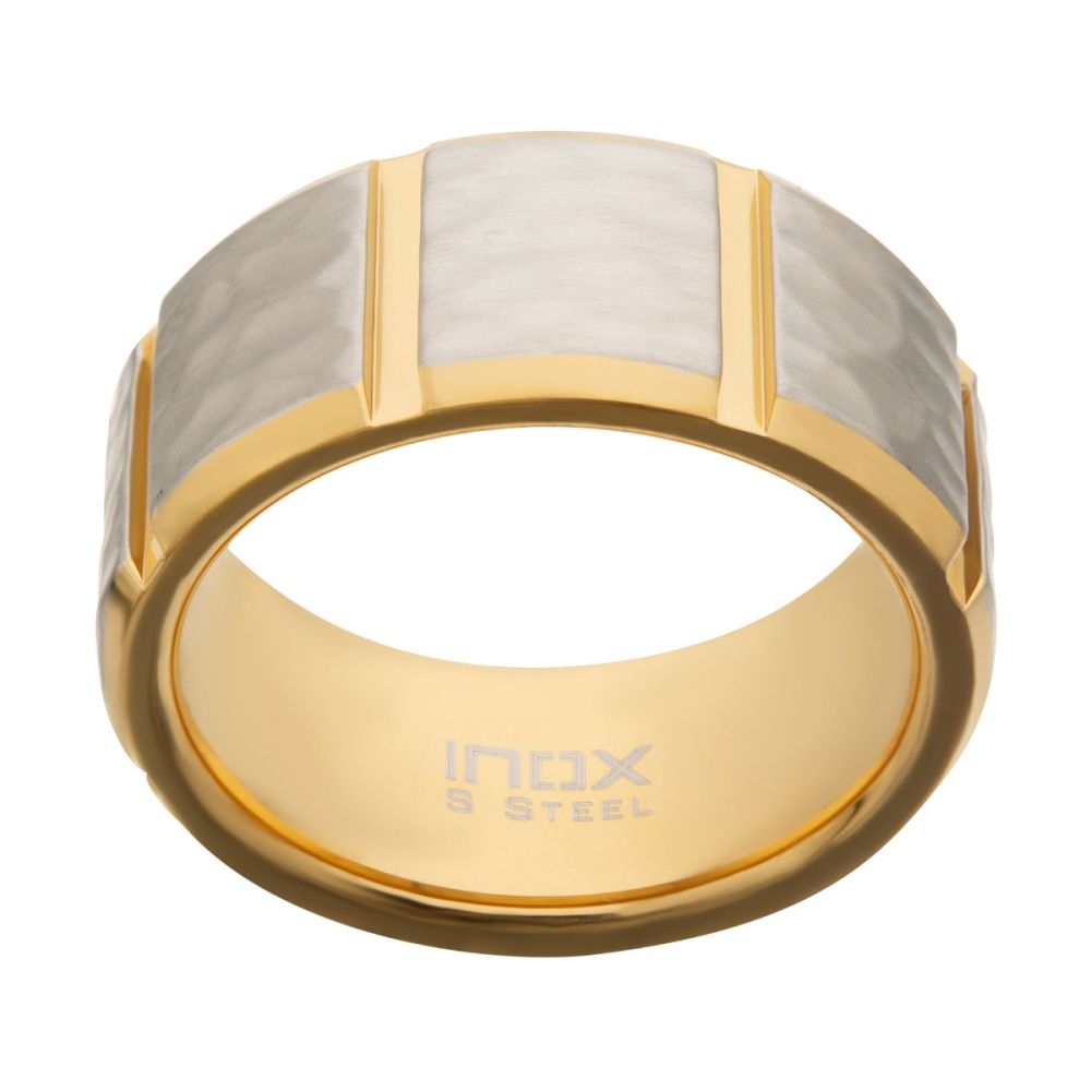 Gold IP & Stainless Steel Hammered Finish Ring Sale