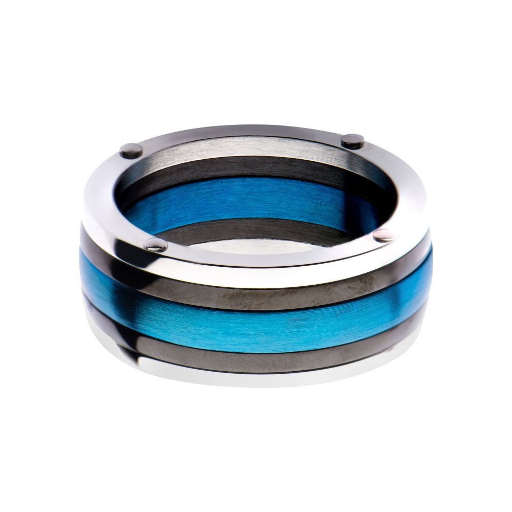 Steel, Black IP & Blue IP Polished Ring Sale