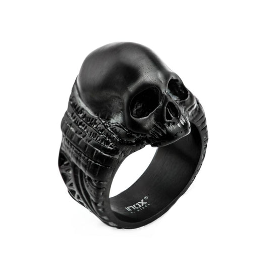 Stainless Steel Matte Finished Black IP Skull Ring