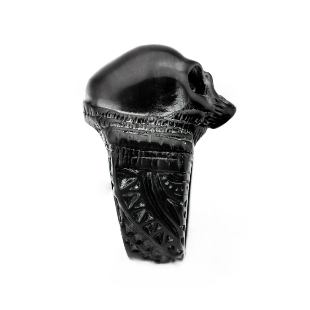 Stainless Steel Matte Finished Black IP Skull Ring