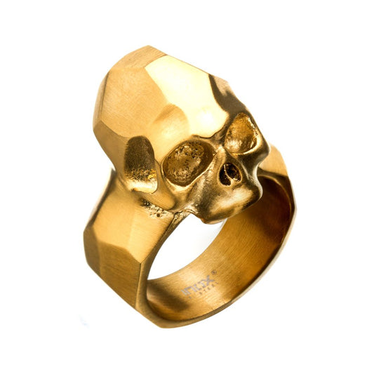 Geometric Style Brushed Gold IP Skull Rings