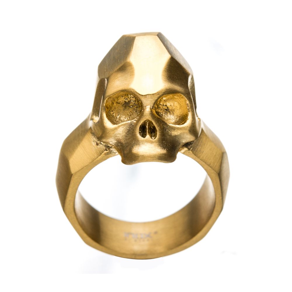 Geometric Style Brushed Gold IP Skull Rings