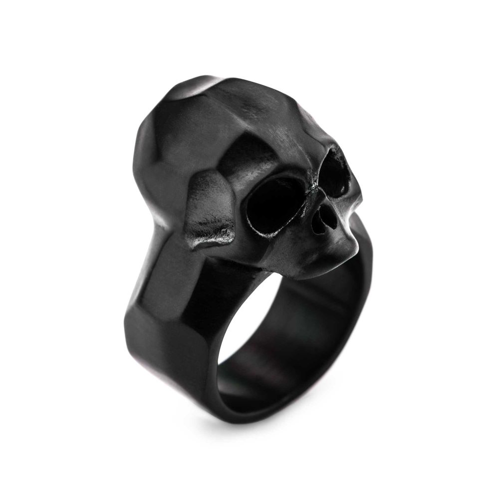 Matte Finished Black IP Geometric Skull Ring