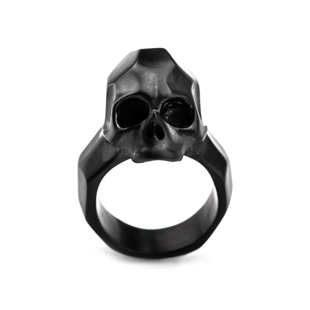 Matte Finished Black IP Geometric Skull Ring