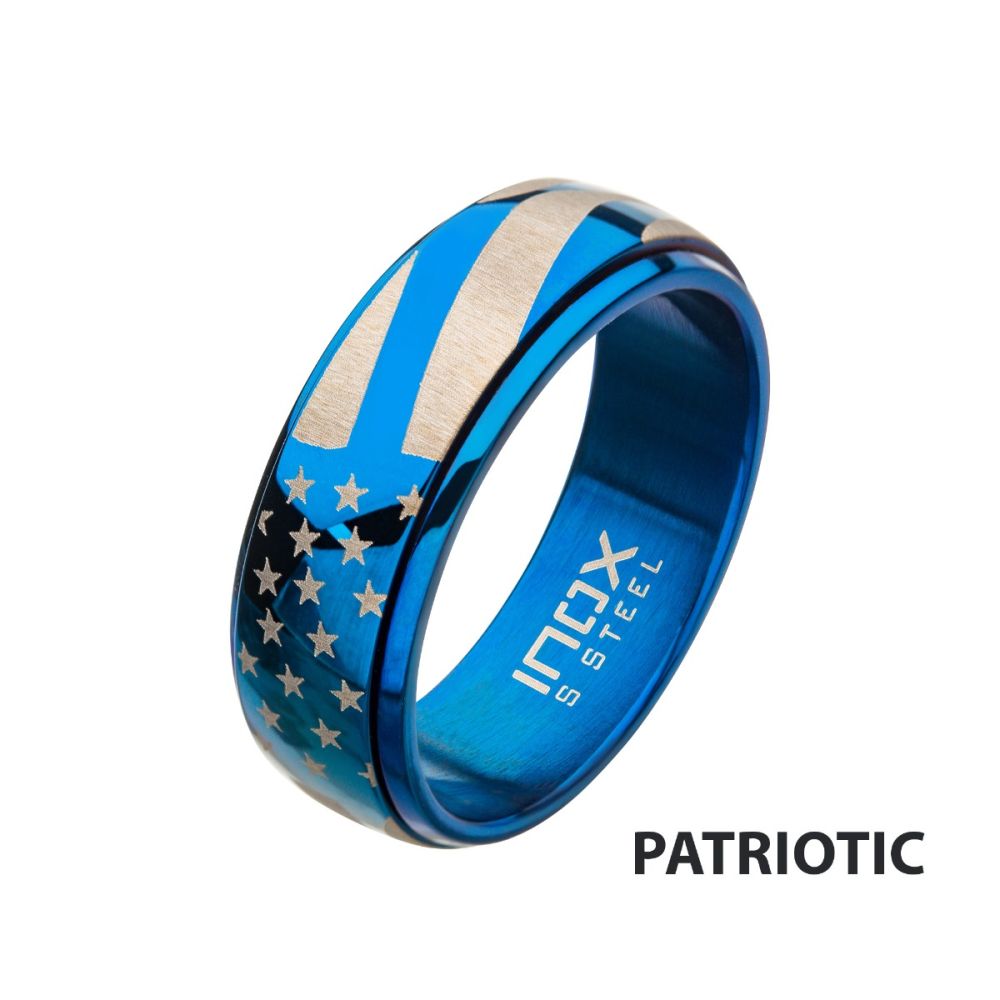 Steel & Blue IP Spinner American Flag Pride Rings