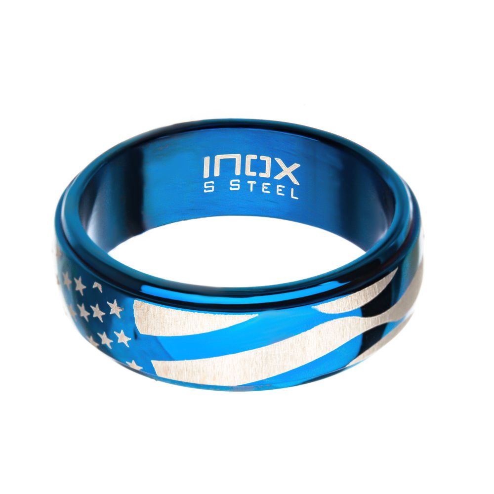 Steel & Blue IP Spinner American Flag Pride Rings