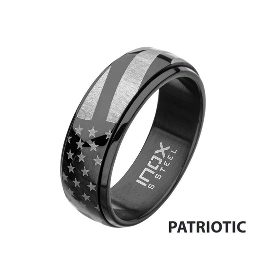 Black IP Steel American Flag Spinner Ring