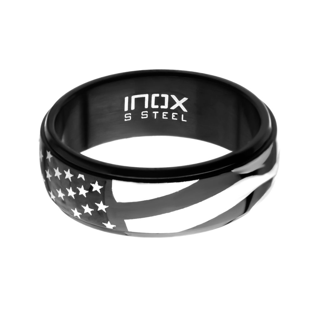 Black IP Steel American Flag Spinner Ring