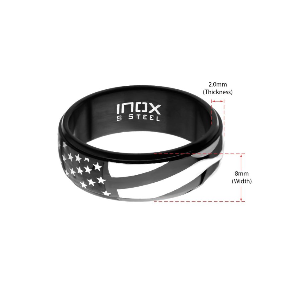 Black IP Steel American Flag Spinner Ring