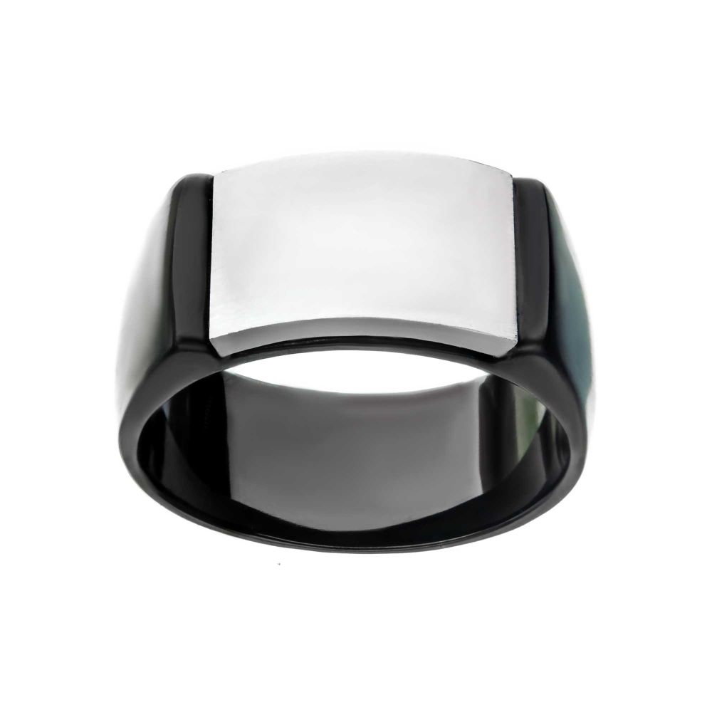 Two Tone Stainless Steel, Black IP Engraveable Signet Ring