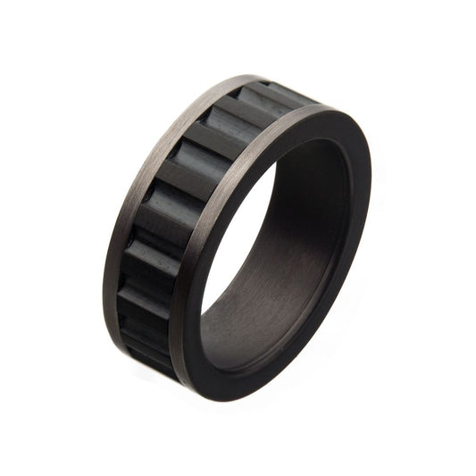 Stainless Steel & Gun Metal IP with Black IP Ridge Ring Sale