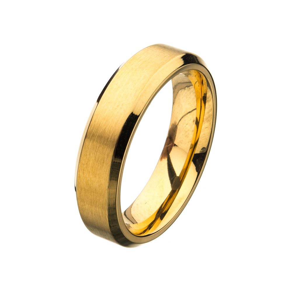 6mm Matte Stainless Steel & Gold IP Beveled Wedding Band Ring Sale