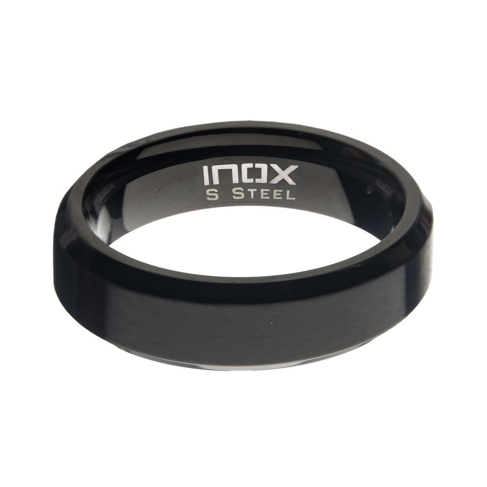 6mm Matte Stainless & Black IP Beveled Wedding Band Ring Sale