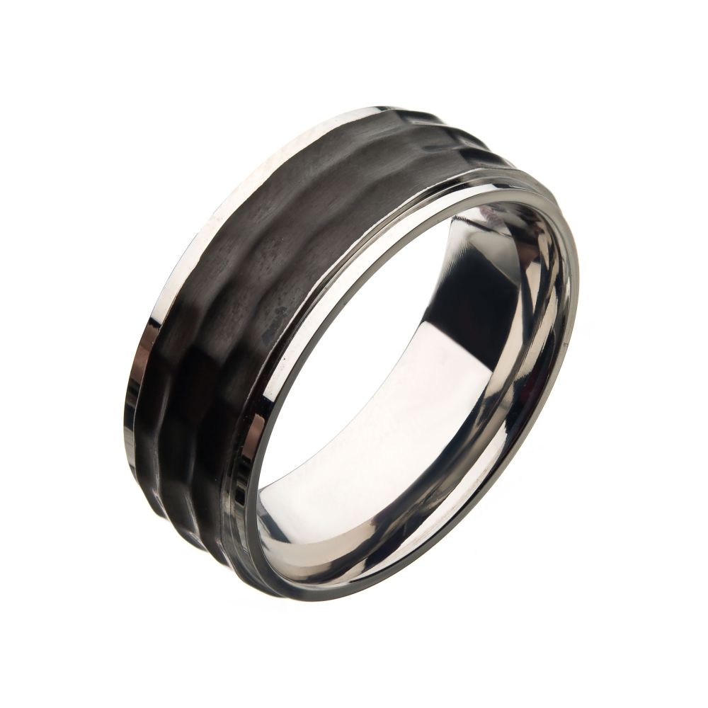 Stainless Steel with Black IP Hammered Inlay Ring Sale