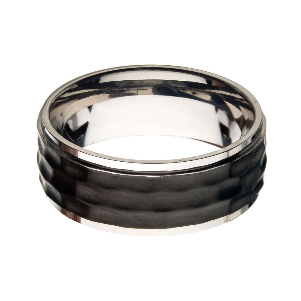 Stainless Steel with Black IP Hammered Inlay Ring Sale