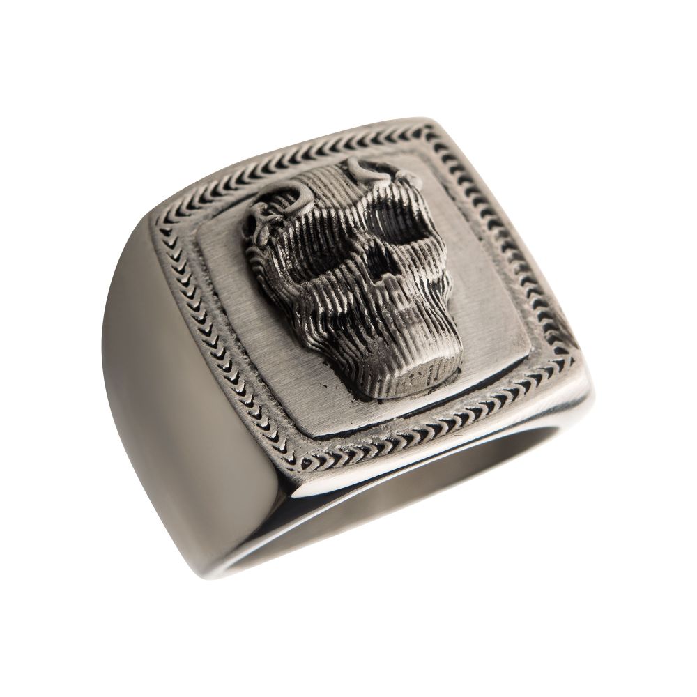 Black Oxidized Matte Finish Steel 3D Skull Ring Sale