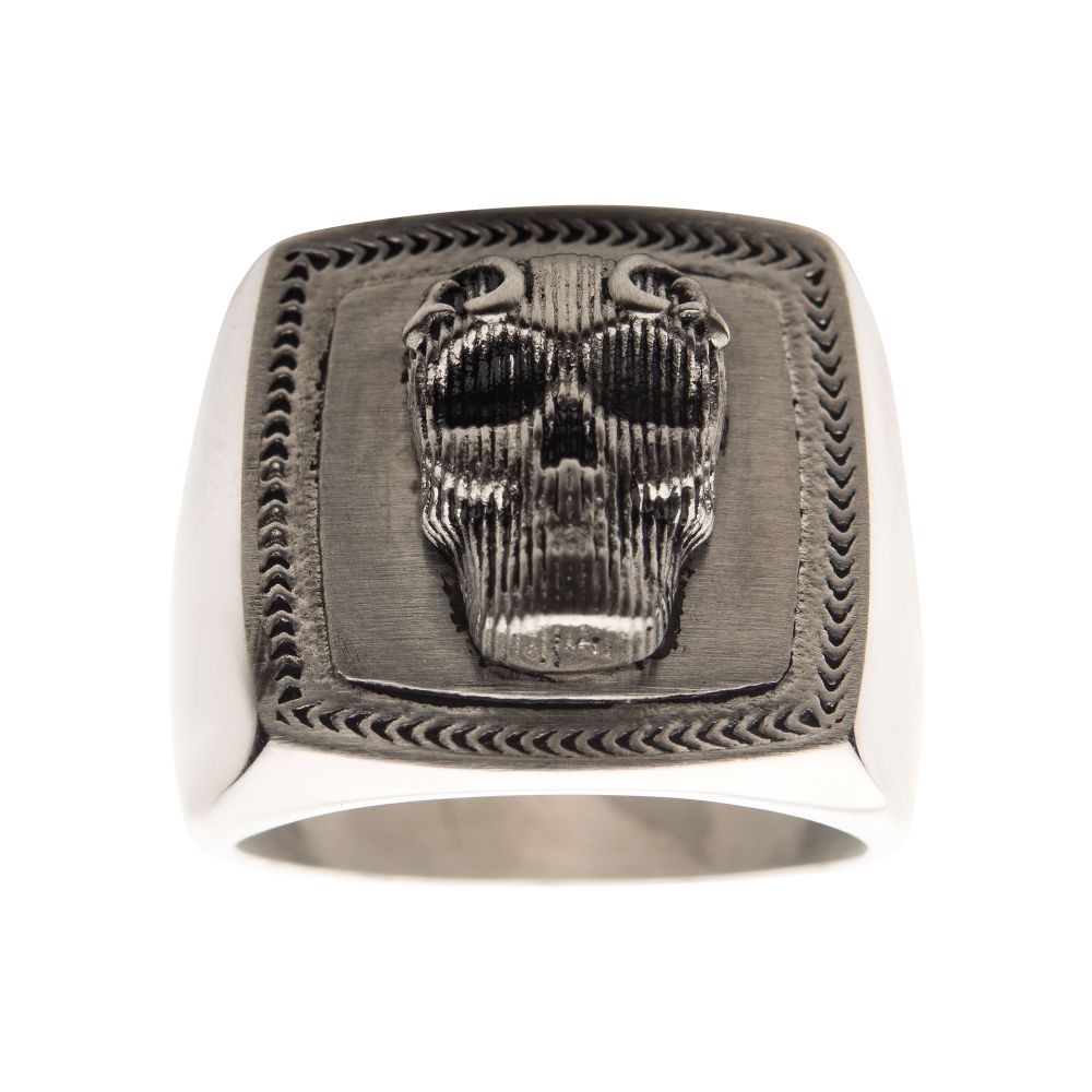 Black Oxidized Matte Finish Steel 3D Skull Ring Sale