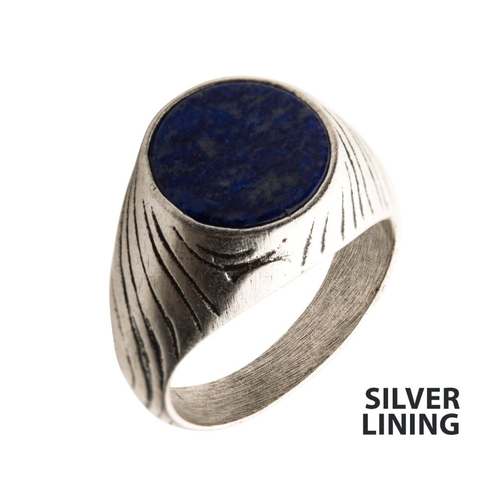 Stainless Steel Silver IP with Lapis Stone Ring Sale