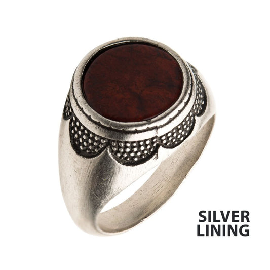 Stainless Steel Silver IP with Red Jasper Stone Ring Sale