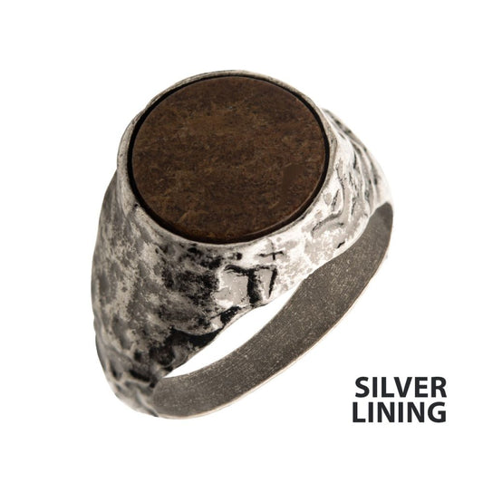 Stainless Steel Silver IP with Bronze Stone Ring Sale