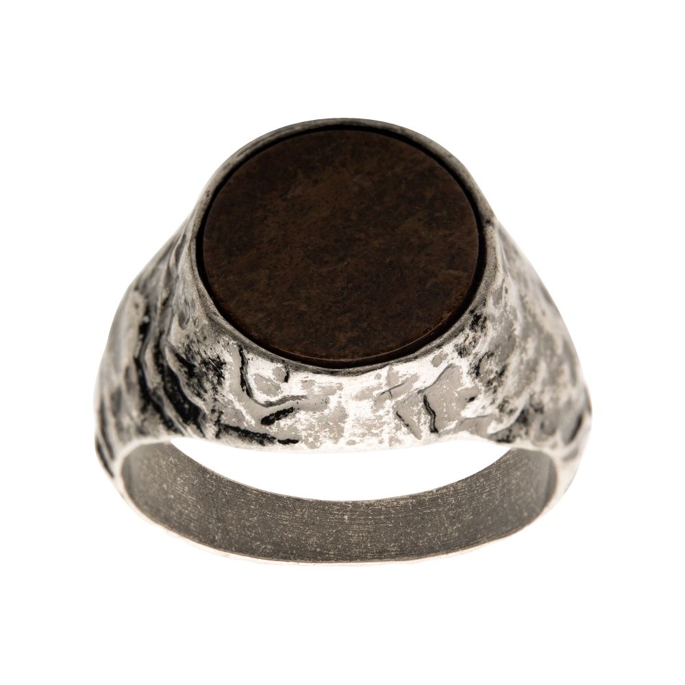 Stainless Steel Silver IP with Bronze Stone Ring Sale