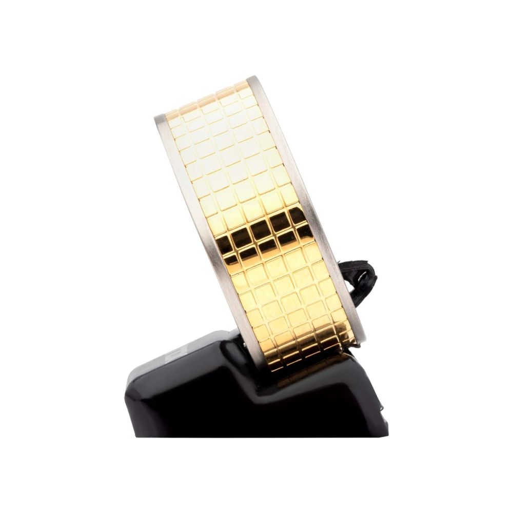 Gun Metal IP with 18Kt Gold IP Grid Inlay Ring