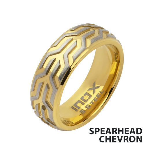 18Kt Gold IP Stainless Steel Chevron Spearhead Comfort Fit Ring Sale