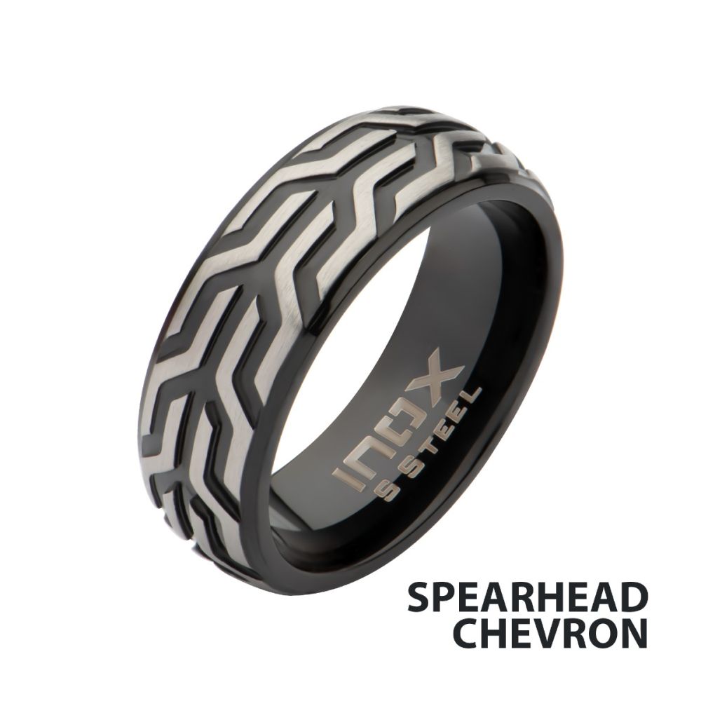 Black IP Stainless Steel Chevron Spearhead Comfort Fit Ring