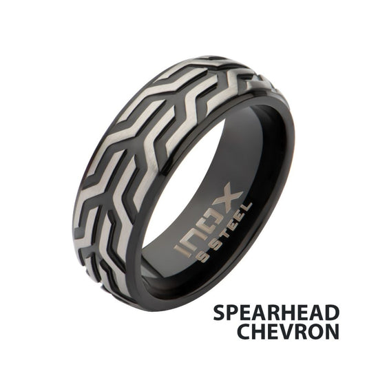 Black IP Stainless Steel Chevron Spearhead Comfort Fit Ring Sale