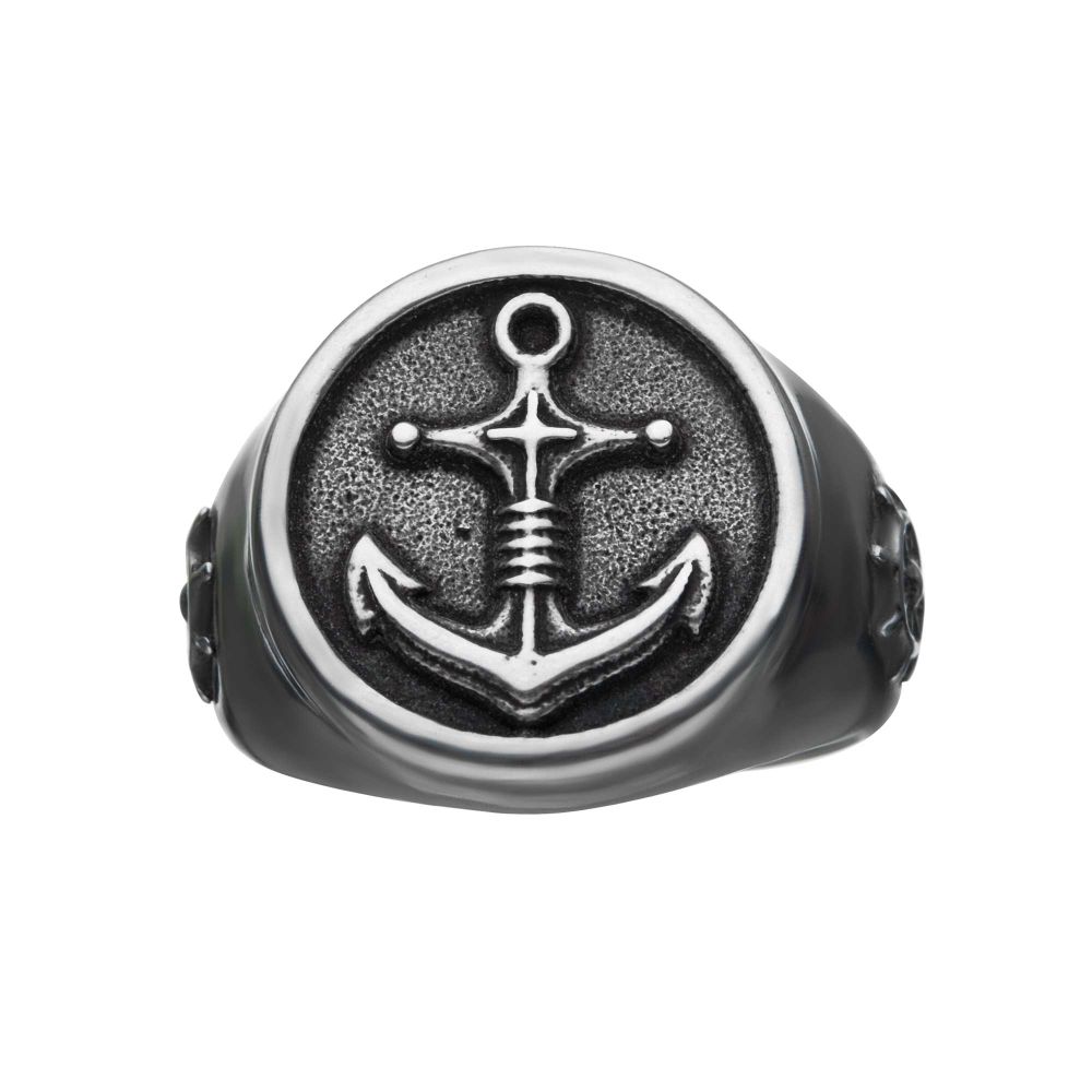 Stainless Steel Antiqued Finish with Compass & Vintage Anchor Rings Sale