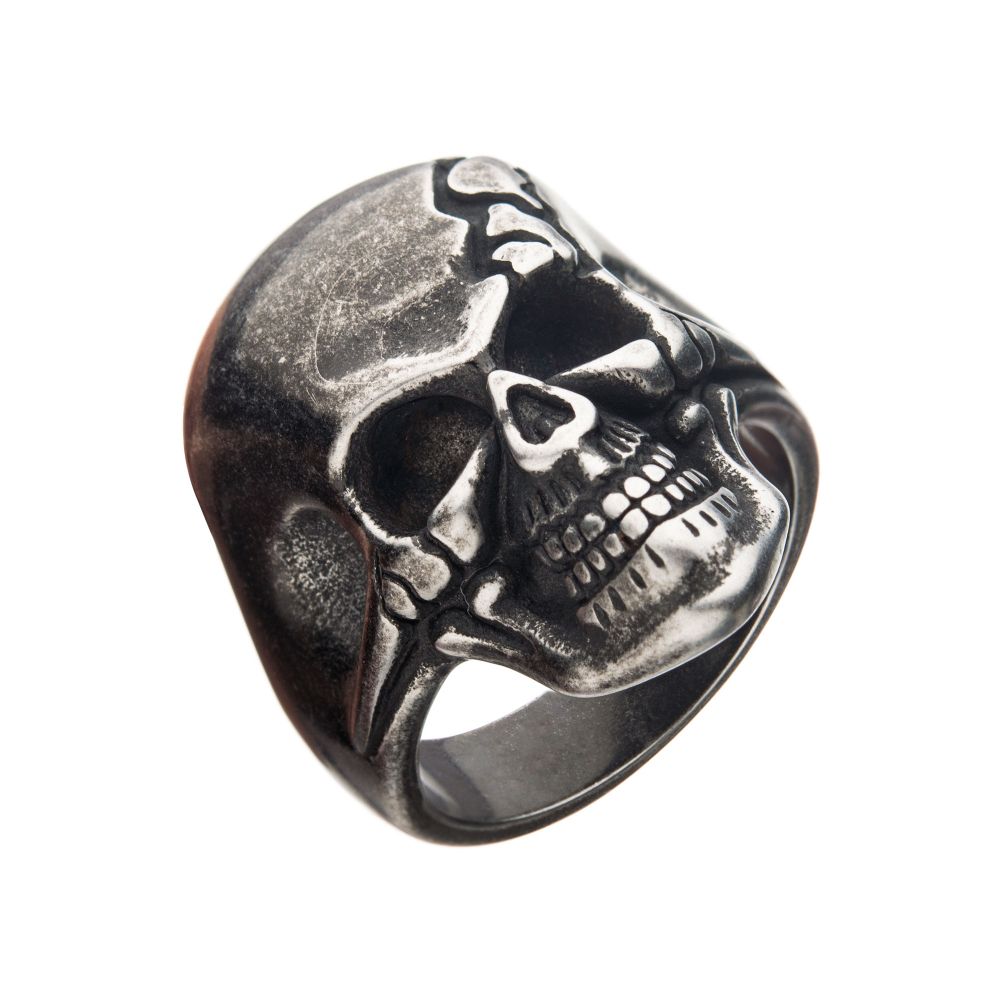 Antiqued Stainless Steel Cracked Skull Ring Sale