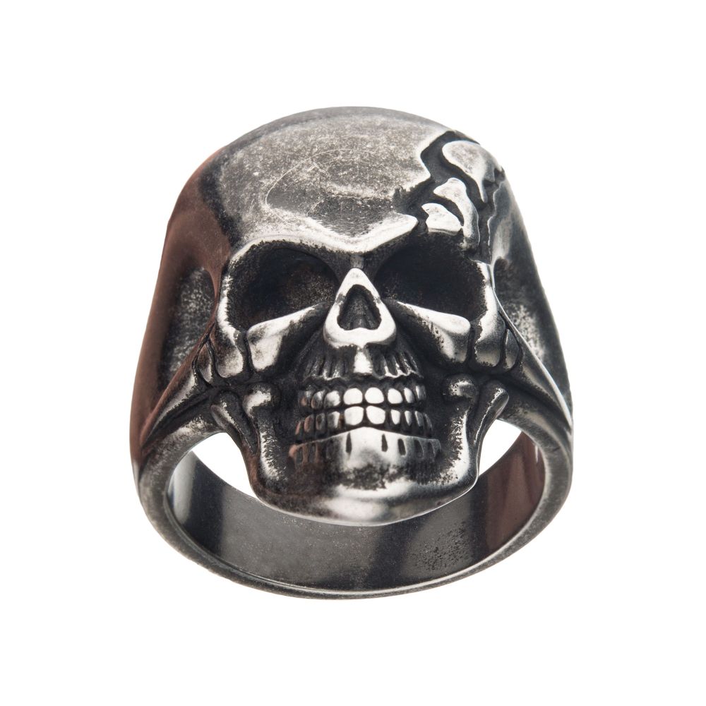 Oxidized Stainless Steel & Gold IP Skull Ring Sale