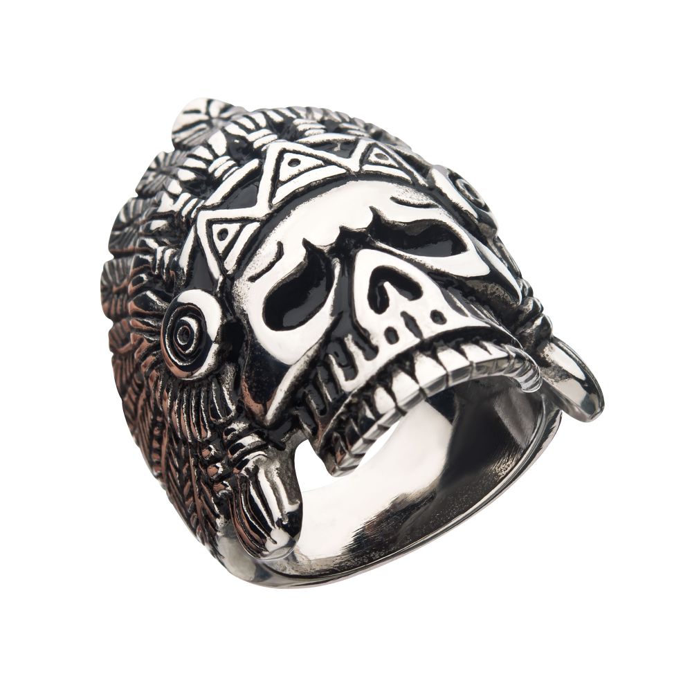 Oxidized Stainless Steel Chief Skull Ring Sale