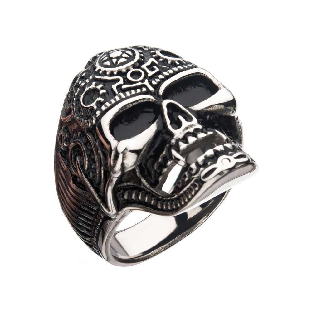 Oxidized Stainless Steel Vampire Skull Ring Sale