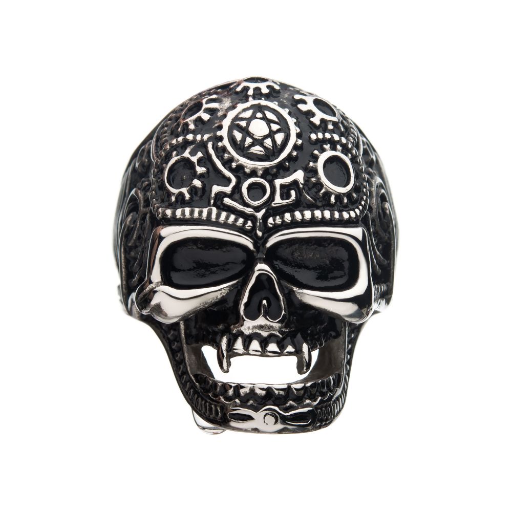 Oxidized Stainless Steel Vampire Skull Ring Sale