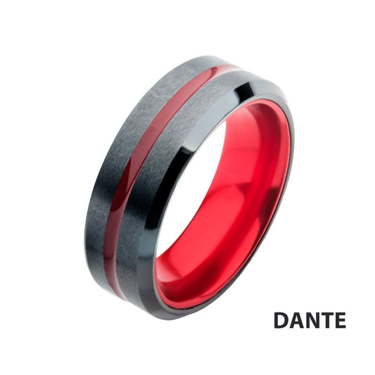 Red Aluminum Inlay Black IP Steel Beveled Comfort Fit Ring Sale