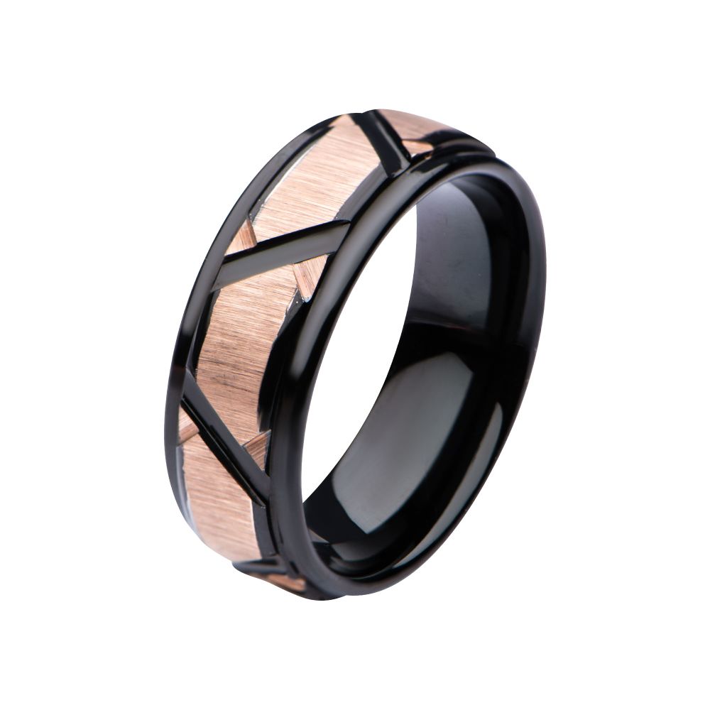 Rose Gold IP & Black IP Patterned Design Polished Ring Sale