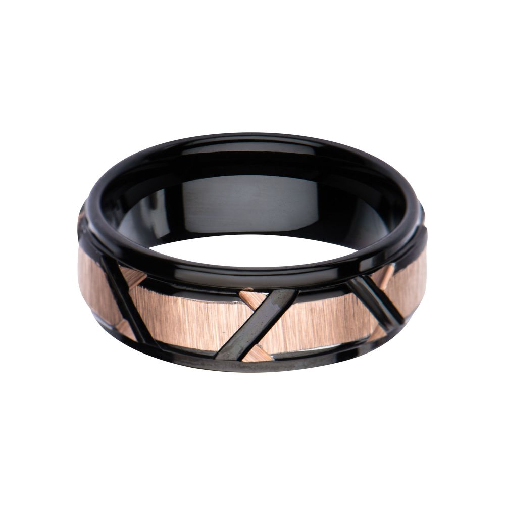 Rose Gold IP & Black IP Patterned Design Polished Ring Sale