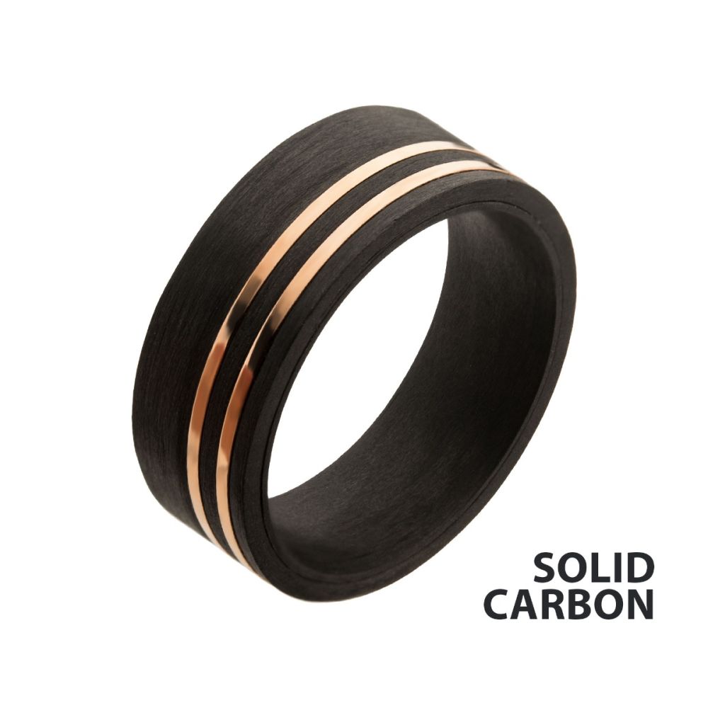 Solid Carbon with Inlayed Rose Gold Thin Lines Comfort Fit Ring Sale