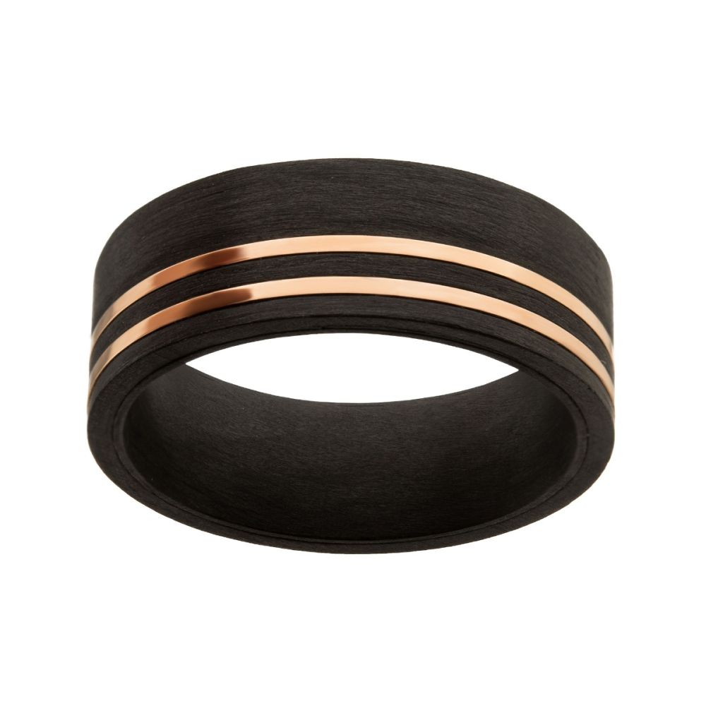 Solid Carbon with Inlayed Rose Gold Thin Lines Comfort Fit Ring Sale