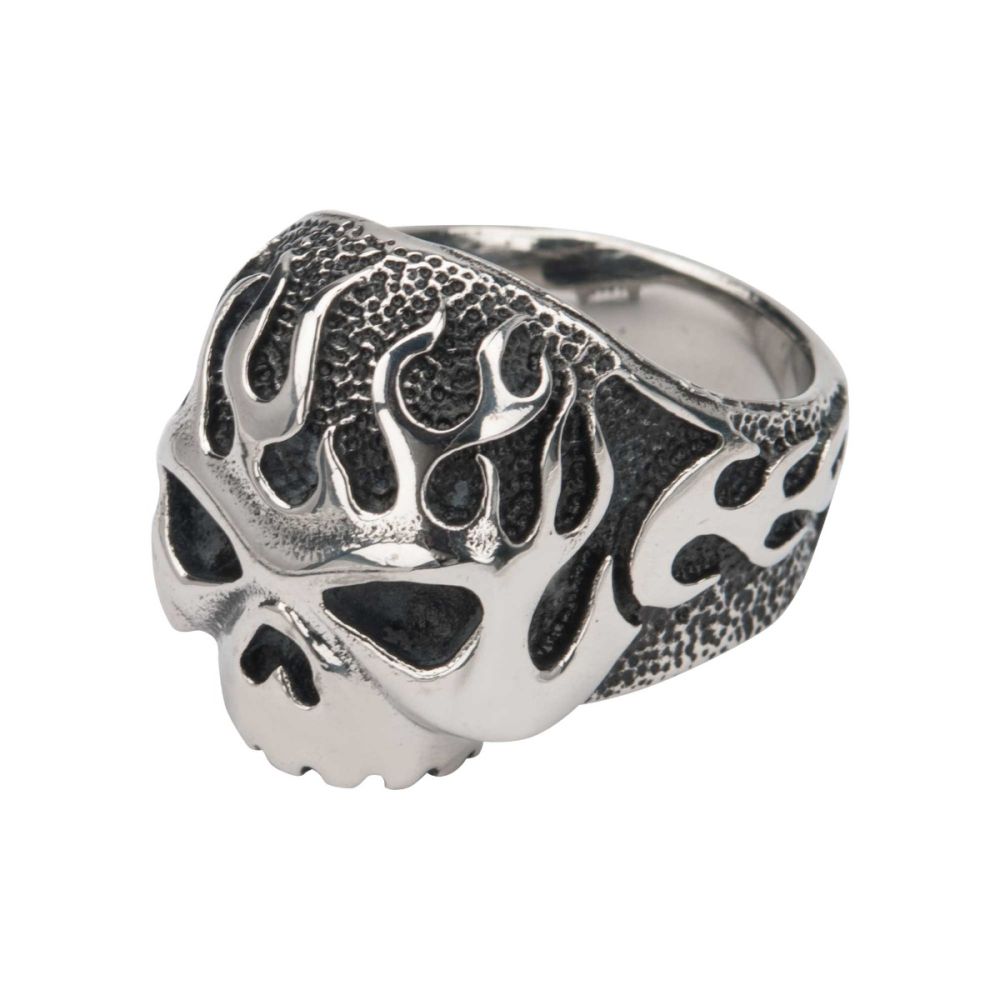 Black Oxidixed Flamed Skull Ring Sale