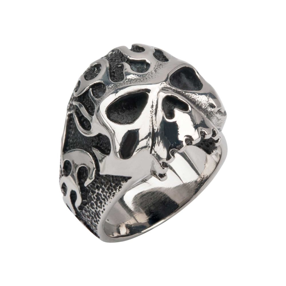 Black Oxidixed Flamed Skull Ring Sale