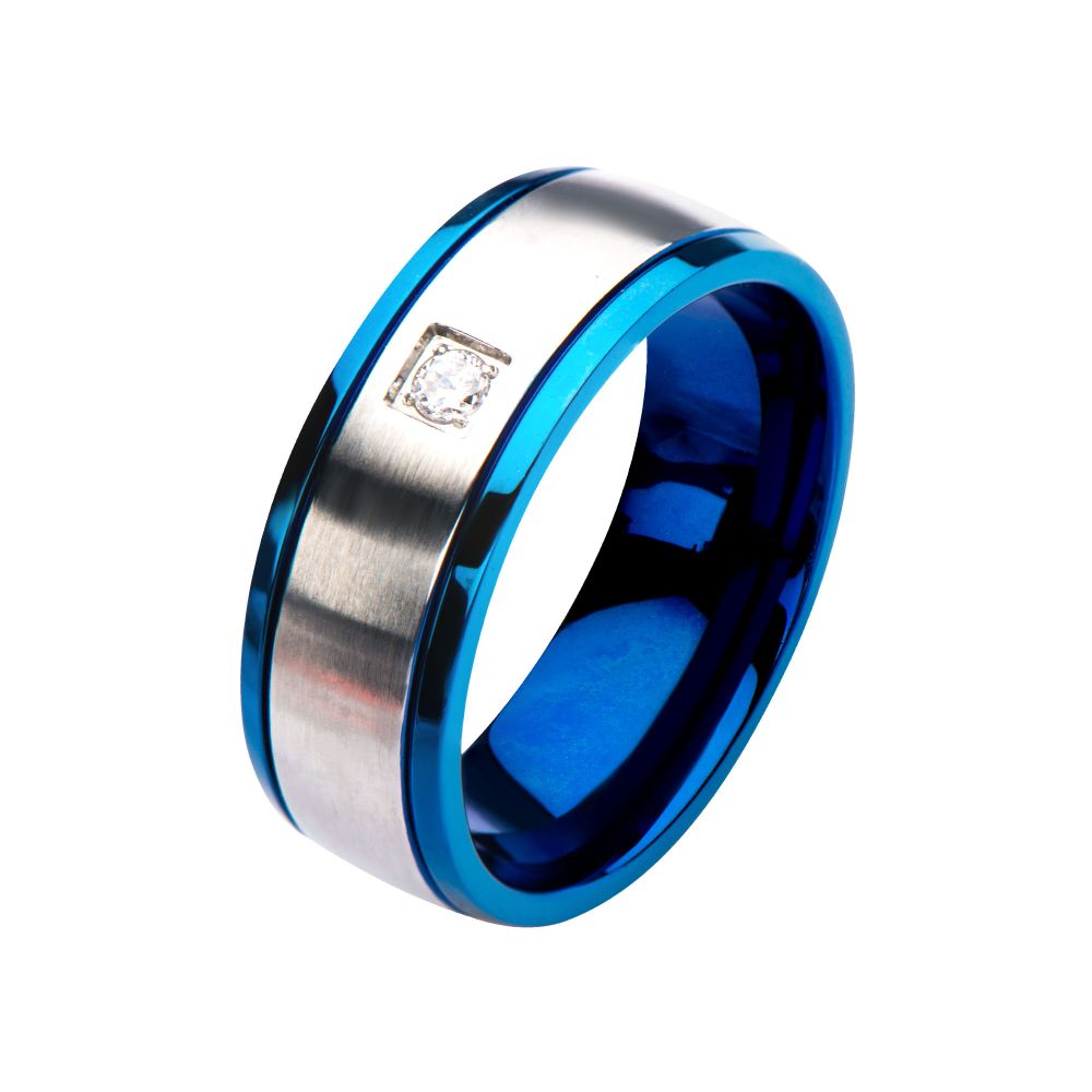 Steel & Blue IP with Clear CZ Polished Ring Sale