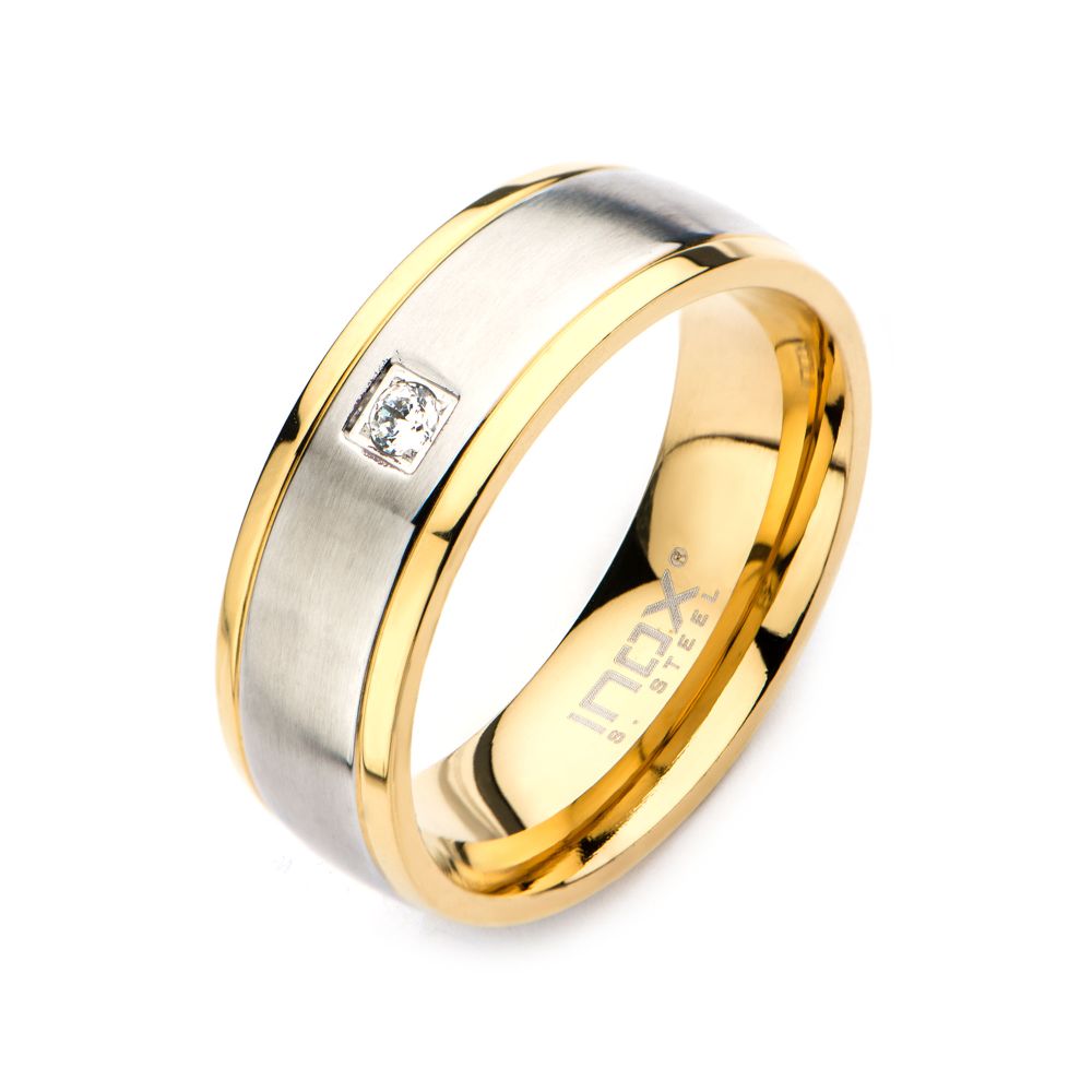 Steel & Gold IP with Clear CZ Polished Ring Sale