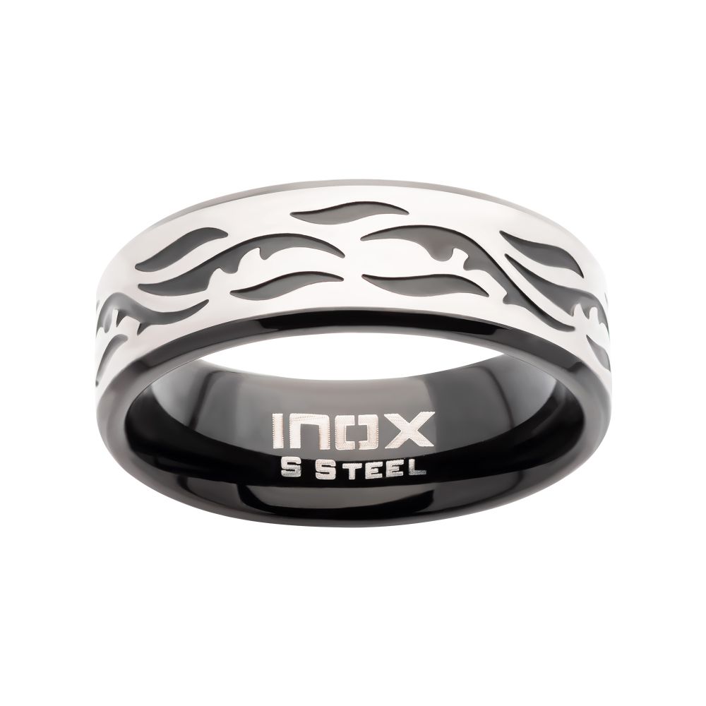 Black IP Steel with Tribal Cut Out Design Comfort Fit Ring Sale