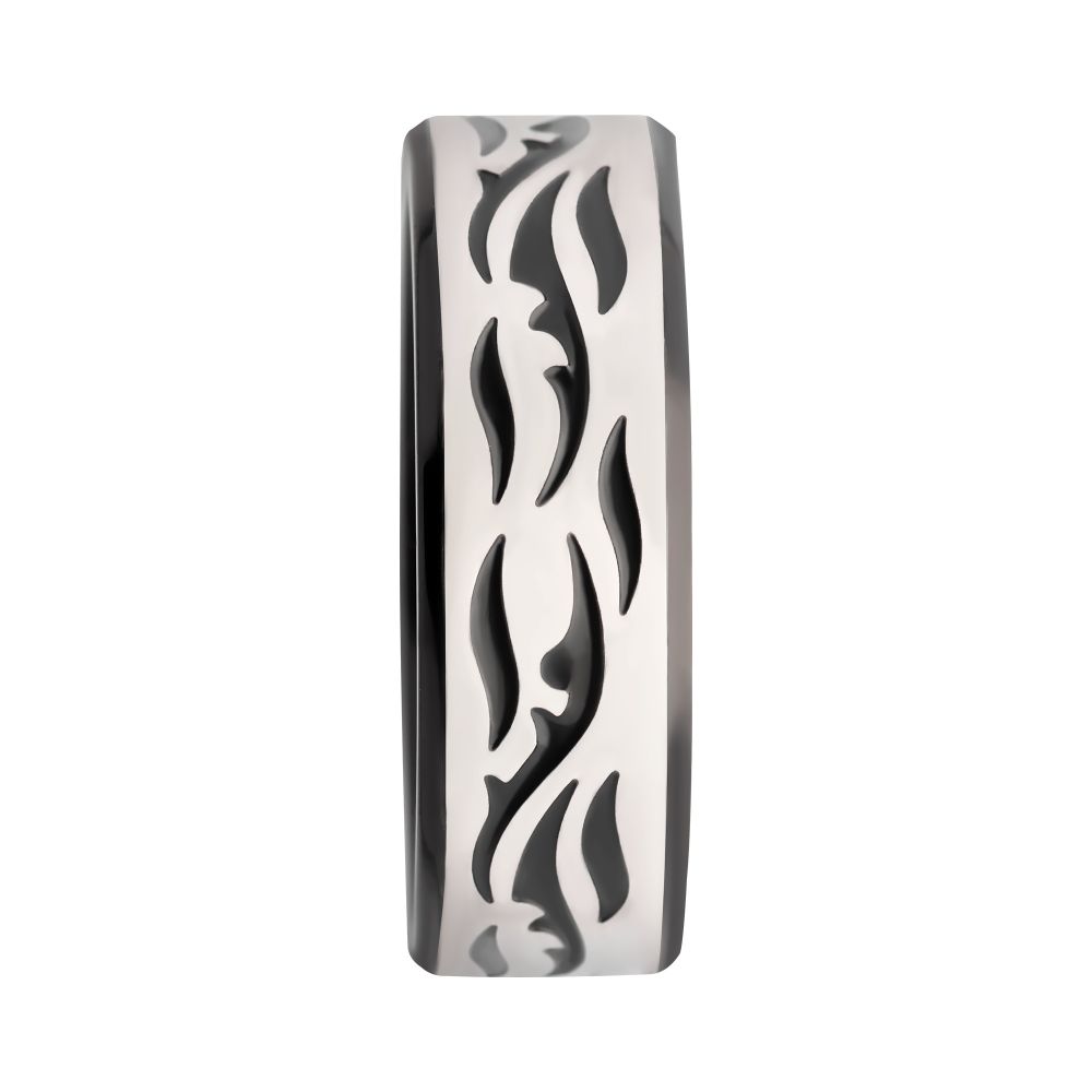 Black IP Steel with Tribal Cut Out Design Comfort Fit Ring Sale