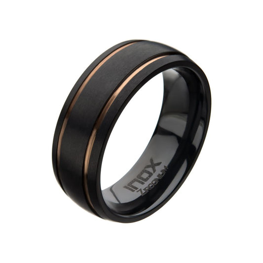 Black Zirconium with Rose Gold IP Line Rings Sale